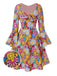 [Prévente] Robe hippie multicolore marguerites manches évasées des années 1960