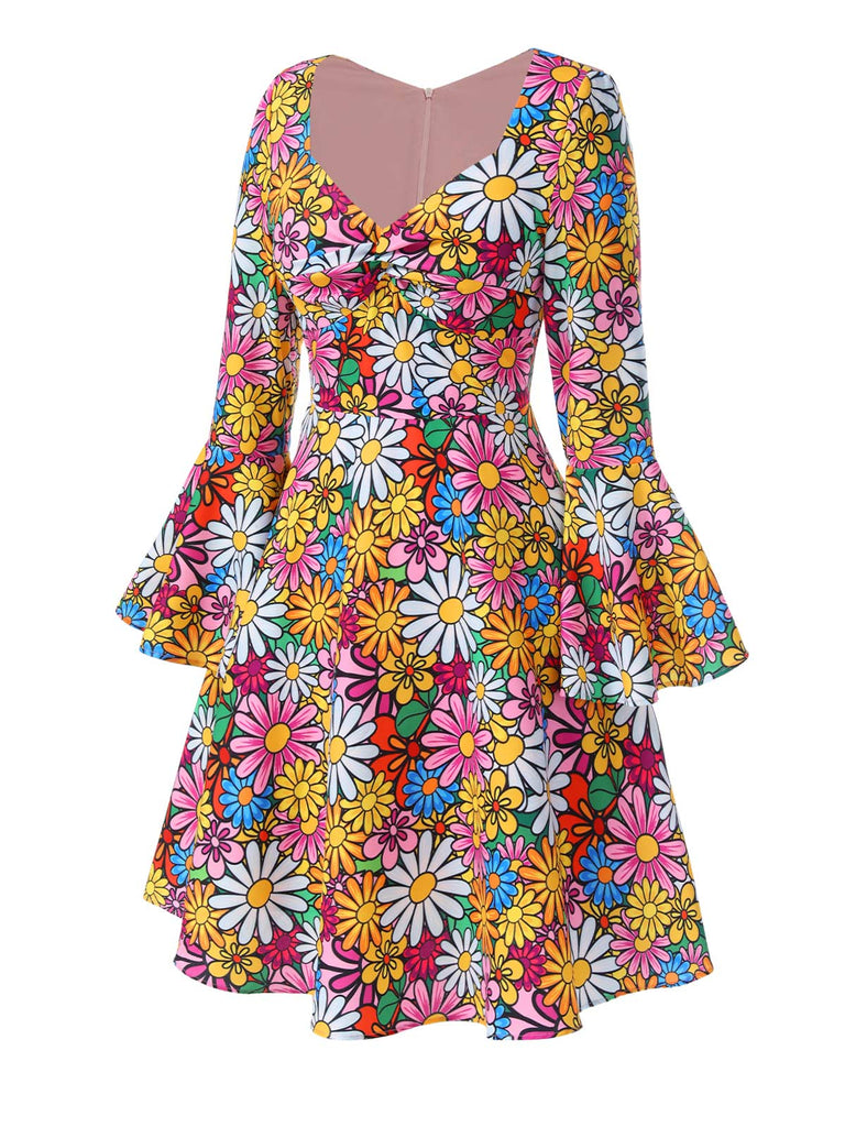 [Prévente] Robe hippie multicolore marguerites manches évasées des années 1960