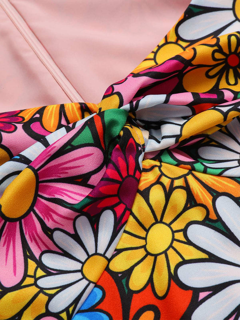 [Prévente] Robe hippie multicolore marguerites manches évasées des années 1960