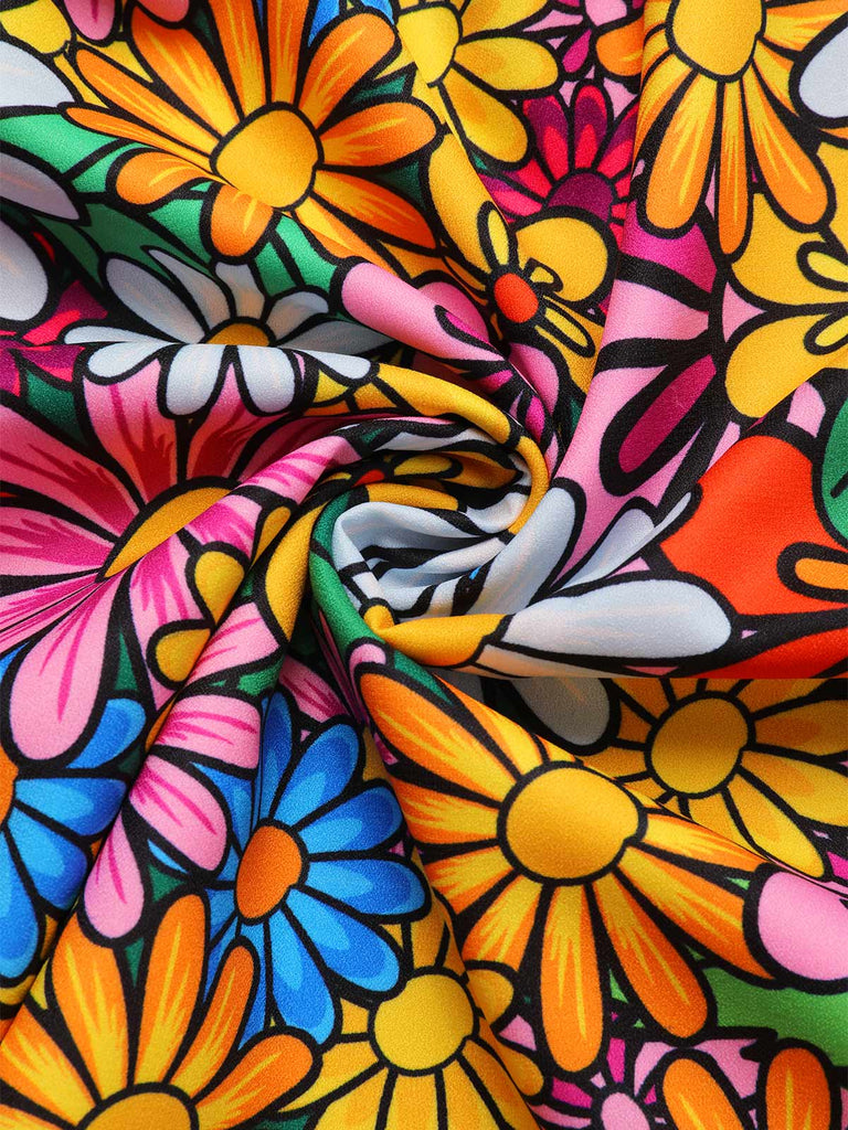 [Prévente] Robe hippie multicolore marguerites manches évasées des années 1960