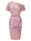 Robe crayon unie à une épaule à paillettes et nœud années 1960