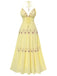 Robe fleurie brodée à col en V abricot des années 1930