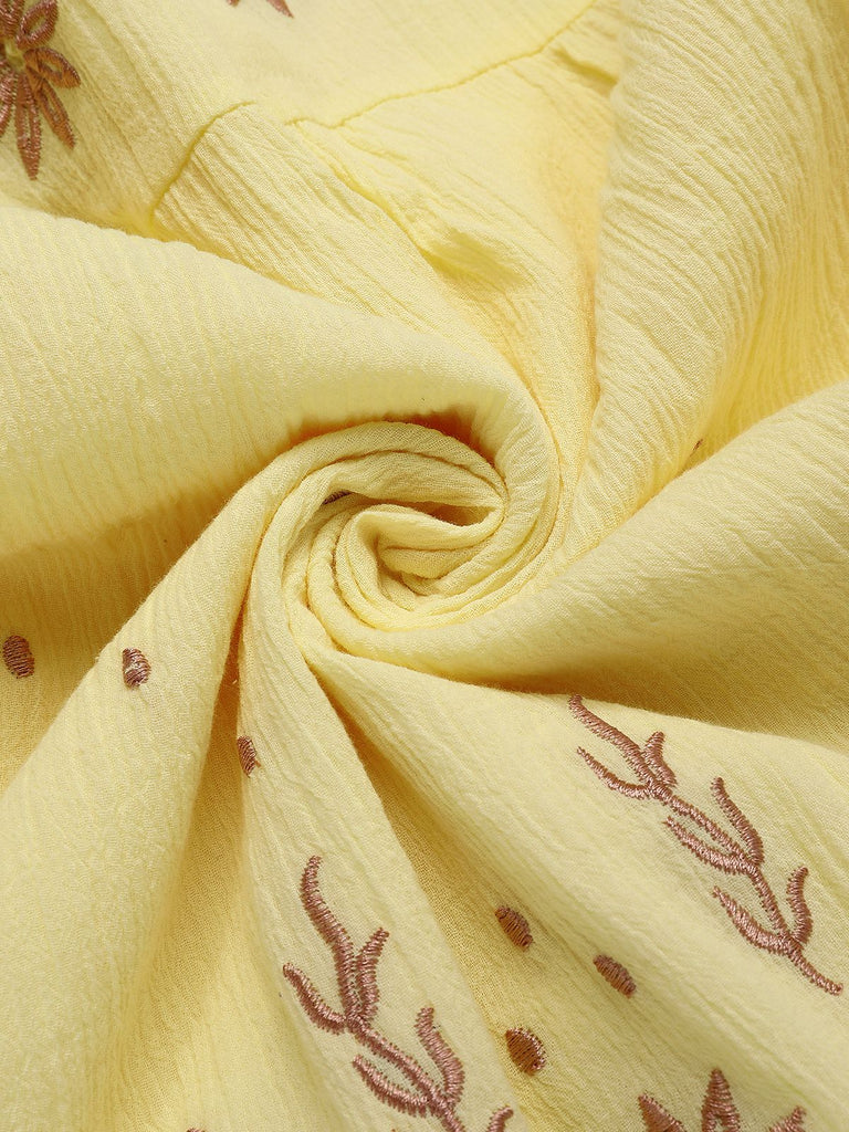 Robe fleurie brodée à col en V abricot des années 1930