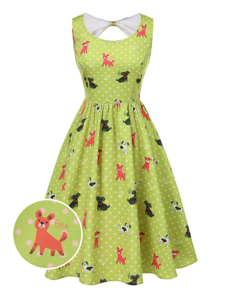 [Prévente] Robe sans manches à imprimé chien vert des années 1950