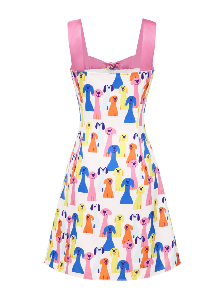 [Prévente] Robe imprimée nœud motif de chien multicolore des années 1960