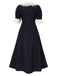 Robe noire en dentelle patchwork à pois floraux des années 1940