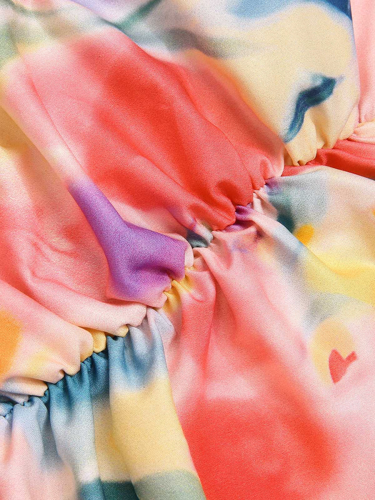 Robe à bretelles à imprimé floral aquarelle des années 1970