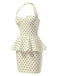 Robe crayon à pois et volants dos nu des années 1960