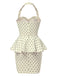Robe crayon à pois et volants dos nu des années 1960