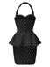 Robe crayon à pois et volants dos nu des années 1960