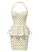 Robe crayon à pois et volants dos nu des années 1960