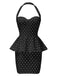 Robe crayon à pois et volants dos nu des années 1960