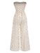 Combinaison bandeau beige à fleurs à nœuds des années 1970