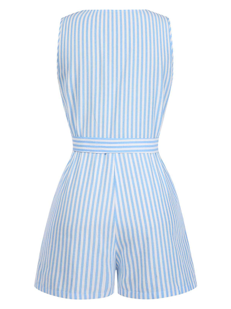 Combishort sans manches à rayures col V avec ceinture années 1950