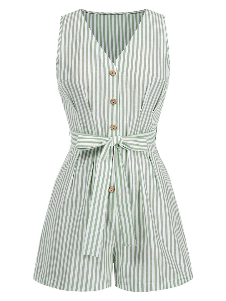 Combishort sans manches à rayures col V avec ceinture années 1950
