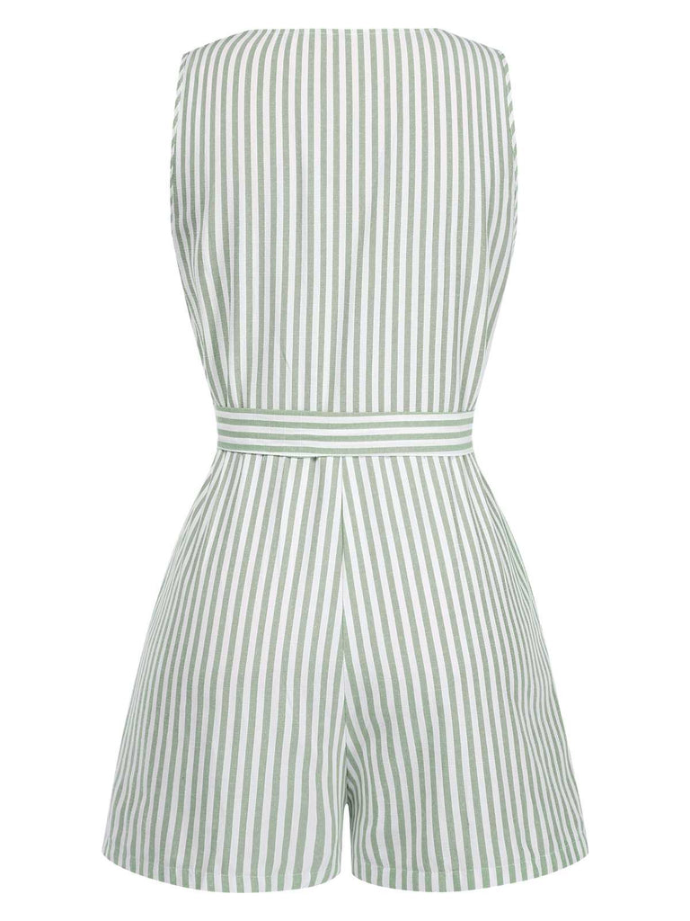 Combishort sans manches à rayures col V avec ceinture années 1950