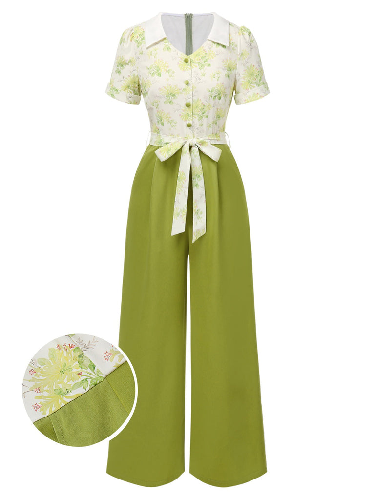 [Prévente] Combinaison à revers patchwork floral vert des années 1940