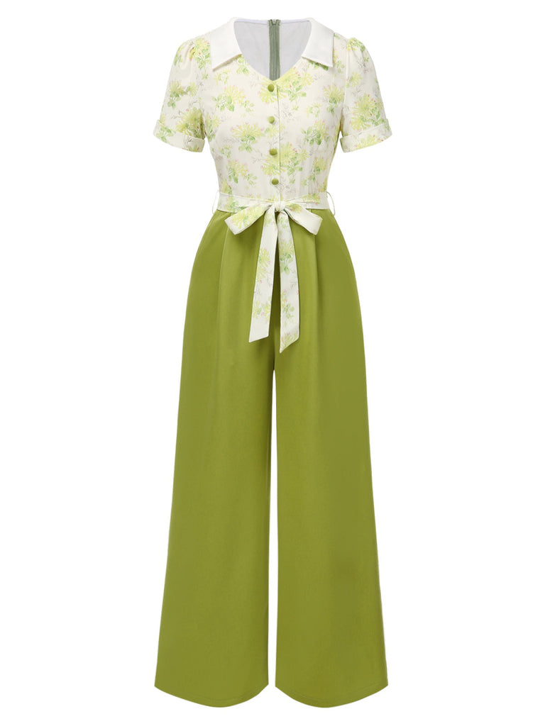 [Prévente] Combinaison à revers patchwork floral vert des années 1940