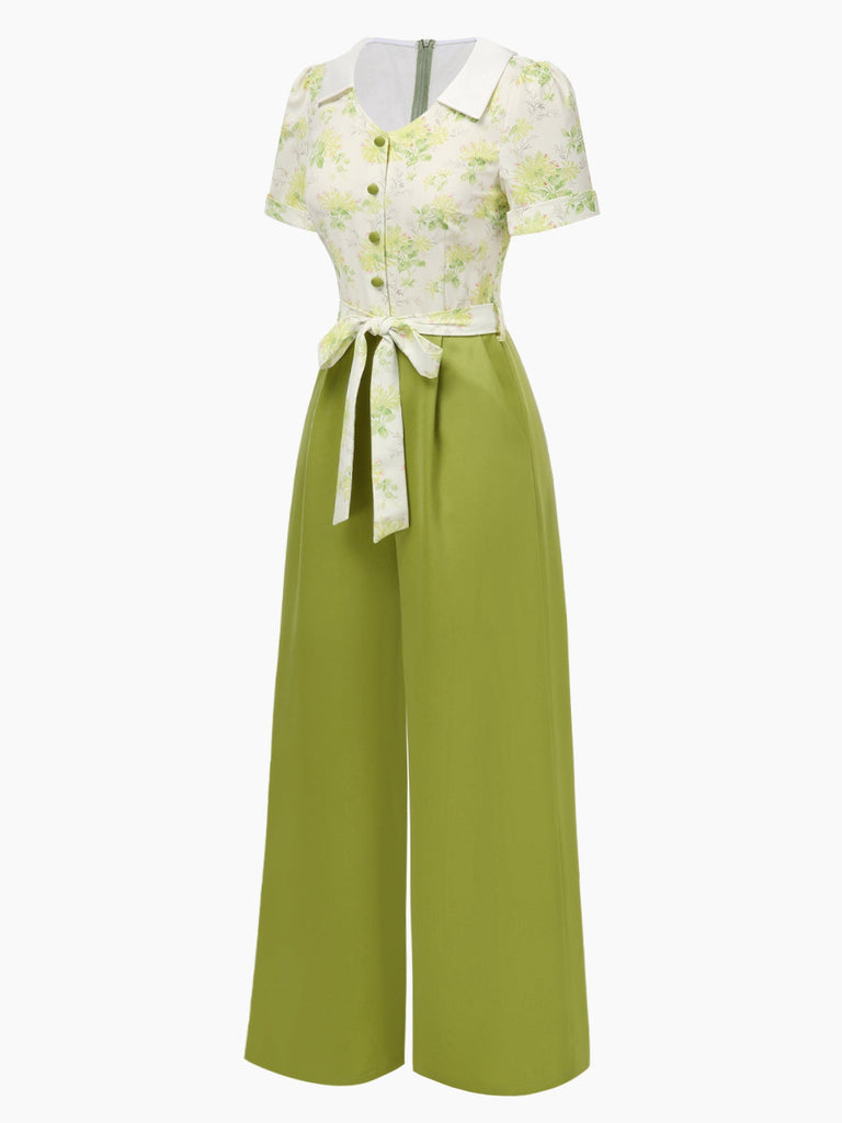 [Prévente] Combinaison à revers patchwork floral vert des années 1940