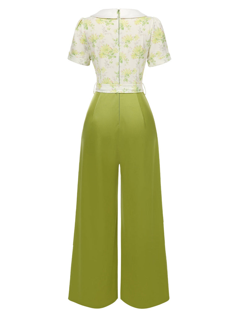 [Prévente] Combinaison à revers patchwork floral vert des années 1940