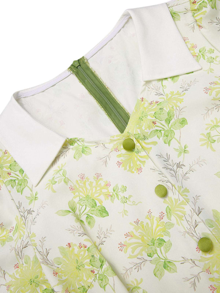 [Prévente] Combinaison à revers patchwork floral vert des années 1940
