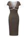 Robe marron à pois col V profond des années 1960