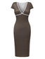 Robe marron à pois col V profond des années 1960