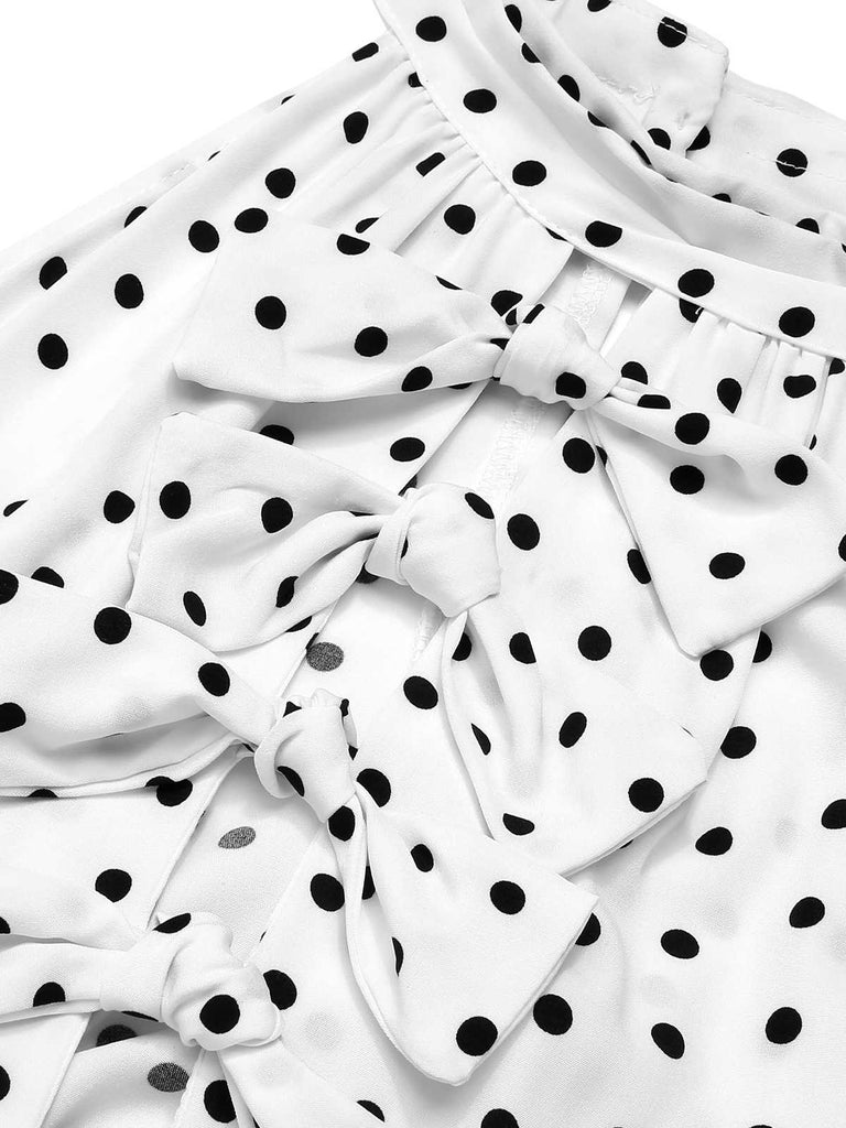Robe blanche dos nu à pois et nœud évidée années 1950