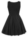 Robe boule noire unie à dos échancré sans manches des années 1960