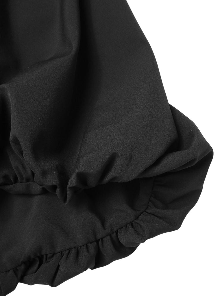Robe boule noire unie à dos échancré sans manches des années 1960
