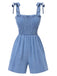 Combishort en jean bleu à smocks et bretelles nouées années 1960