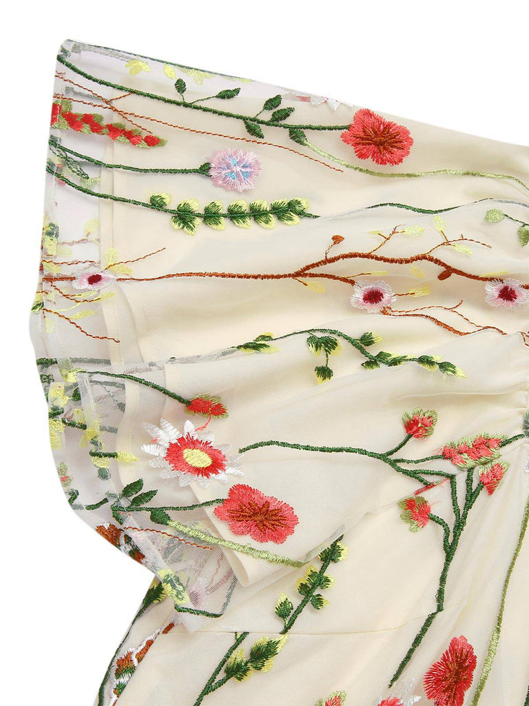 [Prévente] [Grande taille] Robe à manches volantées et broderie florale des années 1940