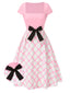 [Prévente] Robe rose à carreaux patchwok col carré et nœud années 1950