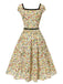 [Prévente] Robe multicolore col carré imprimé floral et ceinture années 1950
