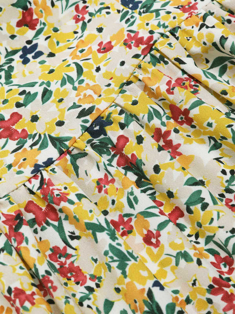 [Prévente] Robe multicolore col carré imprimé floral et ceinture années 1950