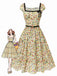 [Prévente] Robe multicolore col carré imprimé floral et ceinture années 1950