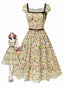 [Prévente] Robe multicolore col carré imprimé floral et ceinture années 1950