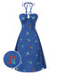 [Prévente] Robe bleue à fleurs brodées dos nu des années 1960