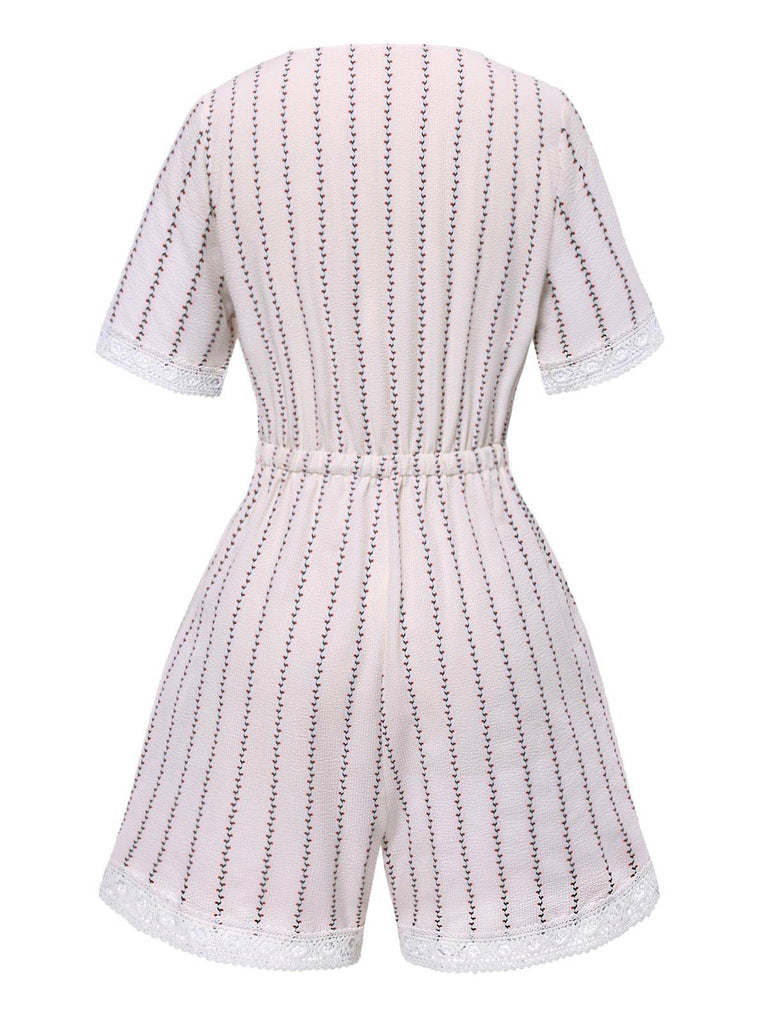 [Prévente] Combishort col V en dentelle florale couleur crème années 40