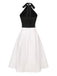 [Prévente] Robe ceinturée noire et blanche des années 1950 à col licou