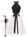 [Prévente] Robe ceinturée noire et blanche des années 1950 à col licou
