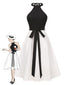 [Prévente] Robe ceinturée noire et blanche des années 1950 à col licou