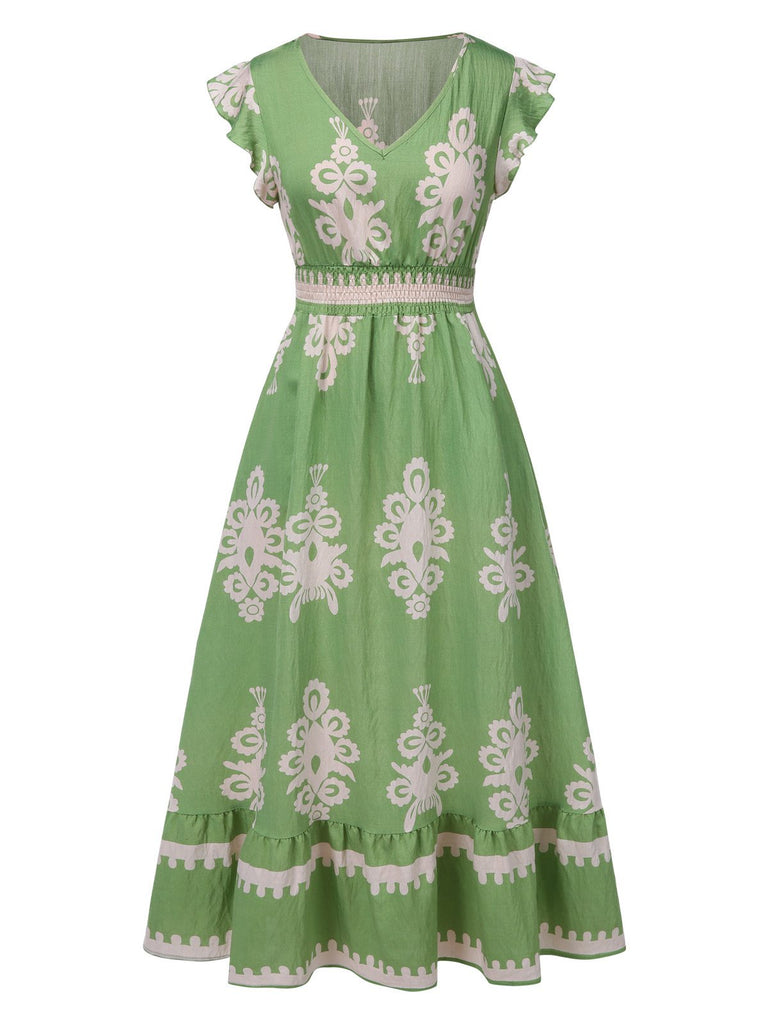 Robe bohémienne à col V motif tribal des années 1970