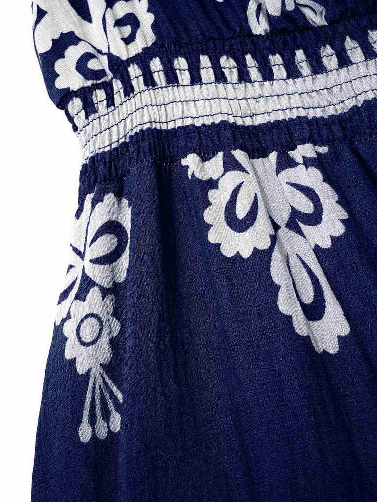 Robe bohémienne à col V motif tribal des années 1970