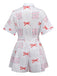 Combishort rose revers motif nœud et florale avec ceinture années 1950