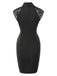 Robe crayon noire à col mandarin et broderies florales années 1960