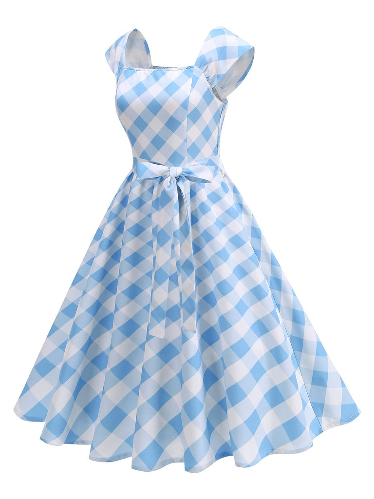 Robe trapèze à manches courtes et carreaux argyle années 1950