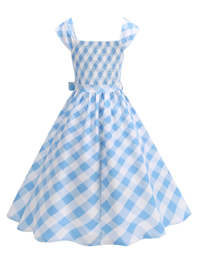 Robe trapèze à manches courtes et carreaux argyle années 1950
