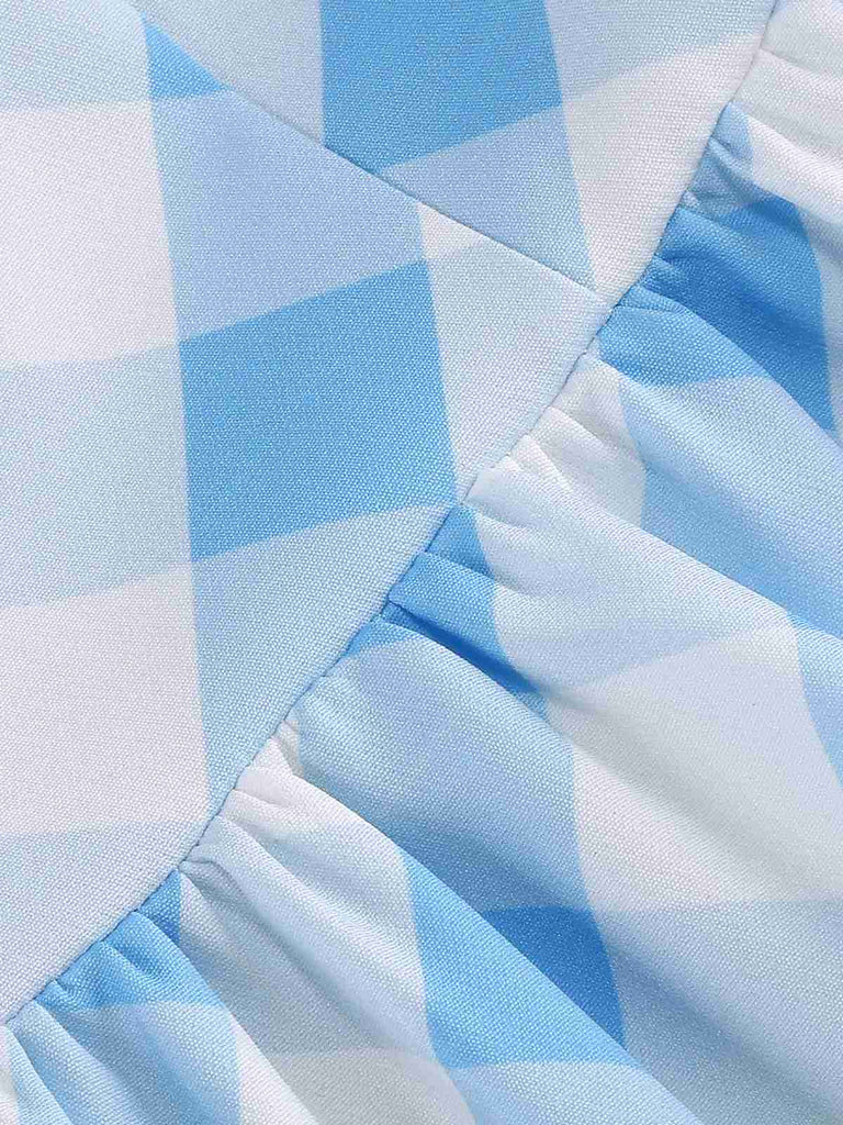 Robe trapèze à manches courtes et carreaux argyle années 1950