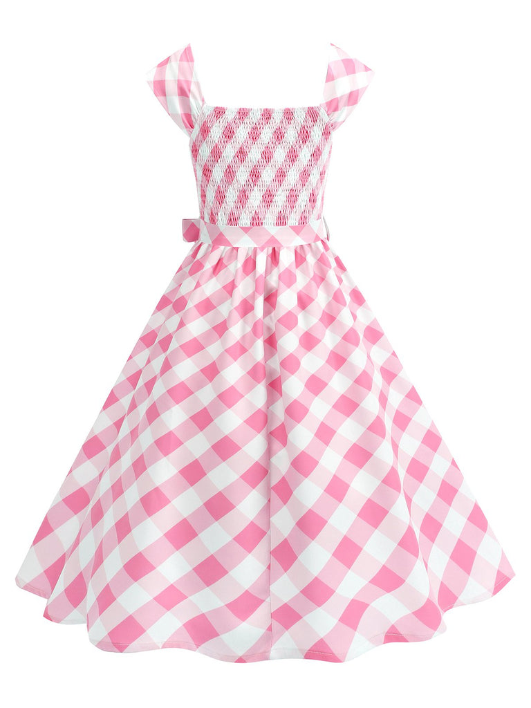 Robe trapèze à manches courtes et carreaux argyle années 1950